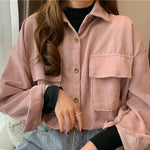 Carregue a imagem no visualizador da Galeria, Jmprs Casual Women Corduroy Shirts Fashion Pockets Long Sleeve Spring Ladies Tops Solid Korean Loose Button Up Shirts  Amaijoin
