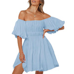 Carregue a imagem no visualizador da Galeria, Women&#39;S Summer Dress Puff Sleeves Off Shoulder Mini Dress Ruffled A Line Flowy Swing Dress Beach Summer Dresses For Women Plus  Amaijoin
