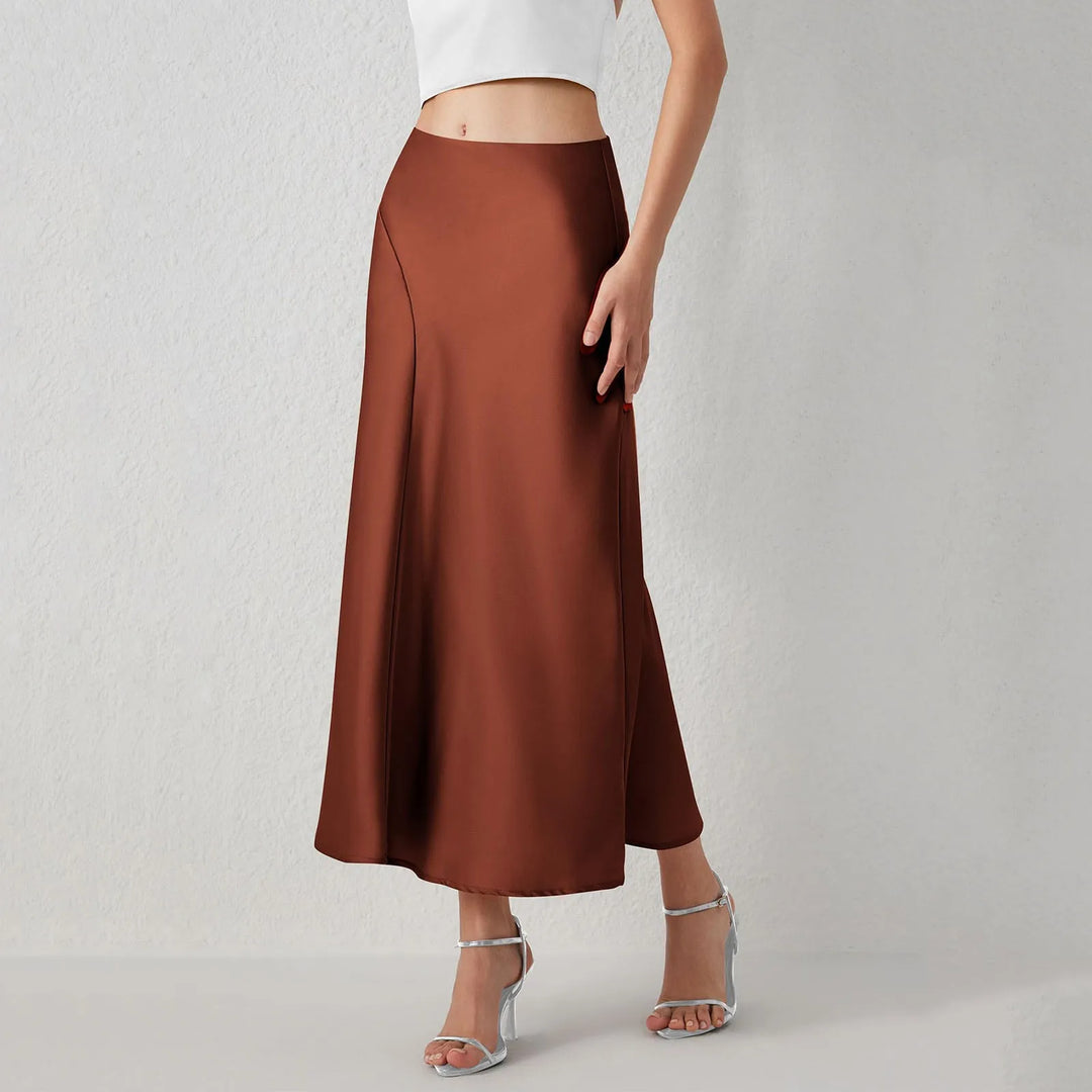 Beach Women's Skirts Solid Color Purple Satin Skirt Women High Waist Summer Long Skirt New 2024 Elegant Ladies Office Skirts  Amaijoin