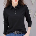 Carregue a imagem no visualizador da Galeria, Autumn New In Basic T Shirt Long Sleeve Cotton Plus Size Cotton Polo T- Shirt Women Button Casual Office Lady Formal Women Tops  Amaijoin
