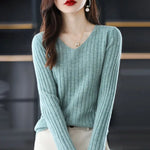 Carregue a imagem no visualizador da Galeria, Women Sweater Long Sleeve Top Knitted Pullover V-Neck Fashion Sweater Woman Winter 2022 Basic Female Clothing Soild OL Sweaters  Amaijoin
