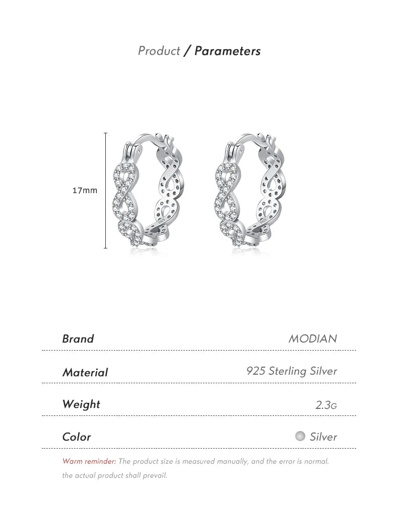 MODIAN Solid 925 Sterling Silver Infinite Love Sparkling CZ Hoop Earrings Original Design For Women Wedding Fine Jewelry Gifts  Amaijoin