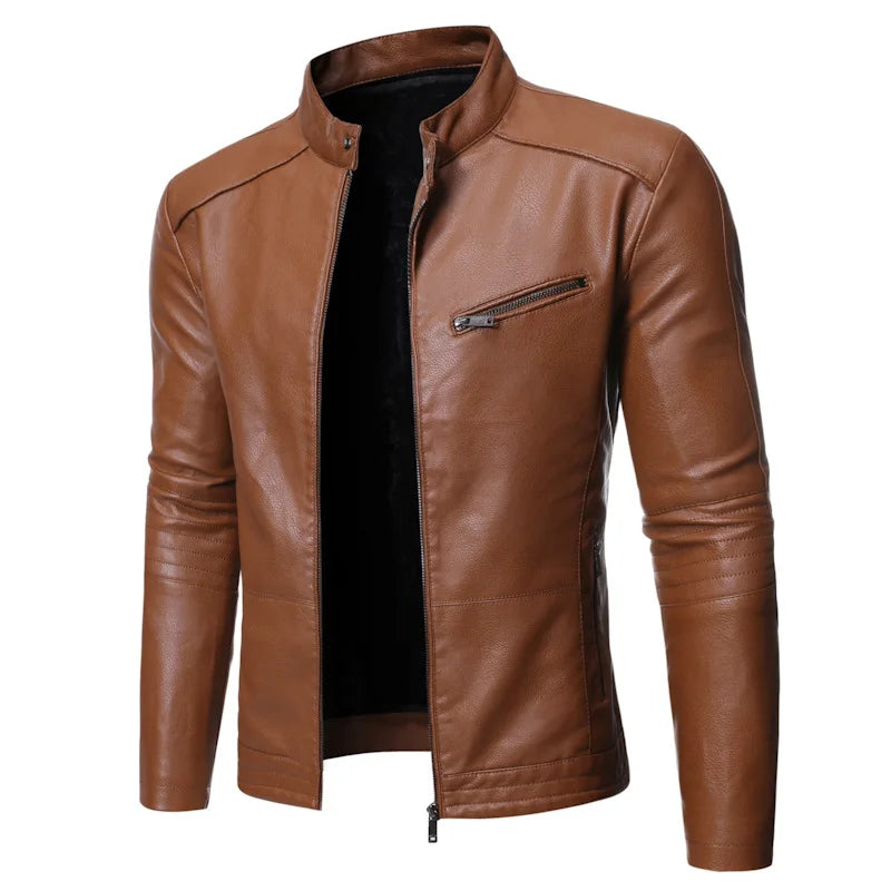 2024 Treesolo New Spring and Autumn Men's Jacket Fashion Trend Korean Slim Fit Casual Men's Leather Jacket Motorcycle Jacket  Amaijoin