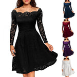 Carregue a imagem no visualizador da Galeria, Women&#39;s Dresses Summer Dresses Hollow Out Long-Sleeve Waist A-Line Big Swing Lace with Lining Dress Flowy Dresses  Amaijoin
