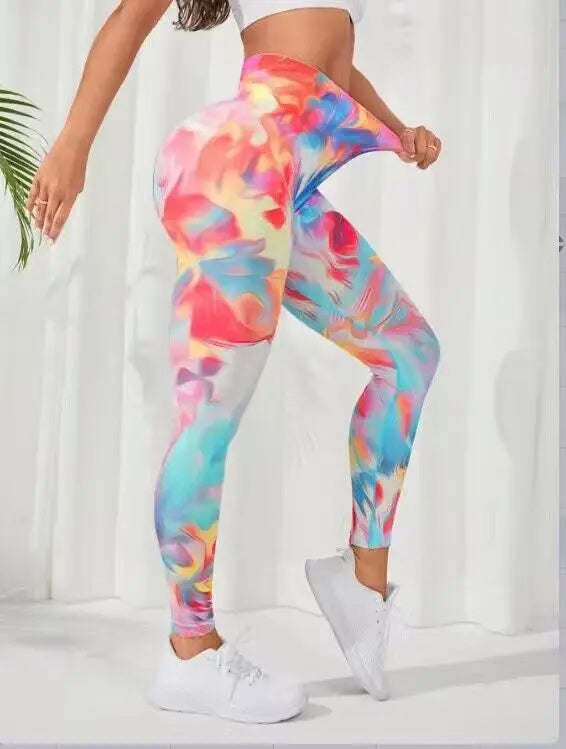 New 3D Print Tie Dye Sports Pants Women Seamless  Leggings High Waist Fitness Push Up Leggings Gym Clothing Workout Tights  Amaijoin