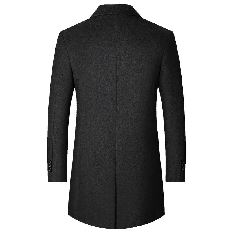 Male Woolen Coat Solid Color Slim Mid-Length Windbreaker Warm Wear-Resistant Men's Wool Coat Business Formal Wear Casual Jacket  Amaijoin