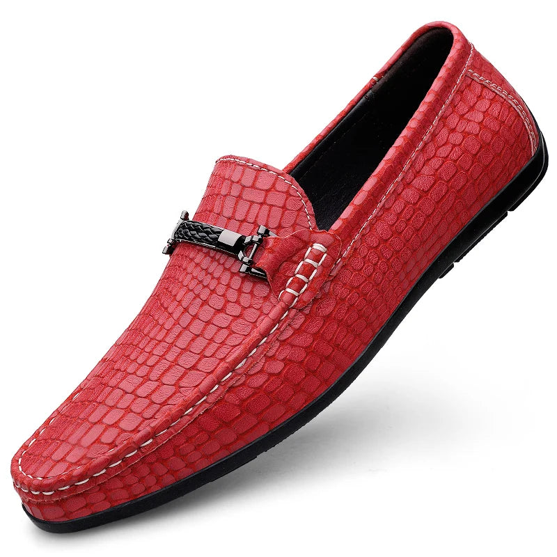 Summer Genuine Leather Men Loafers Breathable Flats Men's Casual Shoes Moccasins Man Lightweight Driving Shoes Red Wedding Shoes  Amaijoin