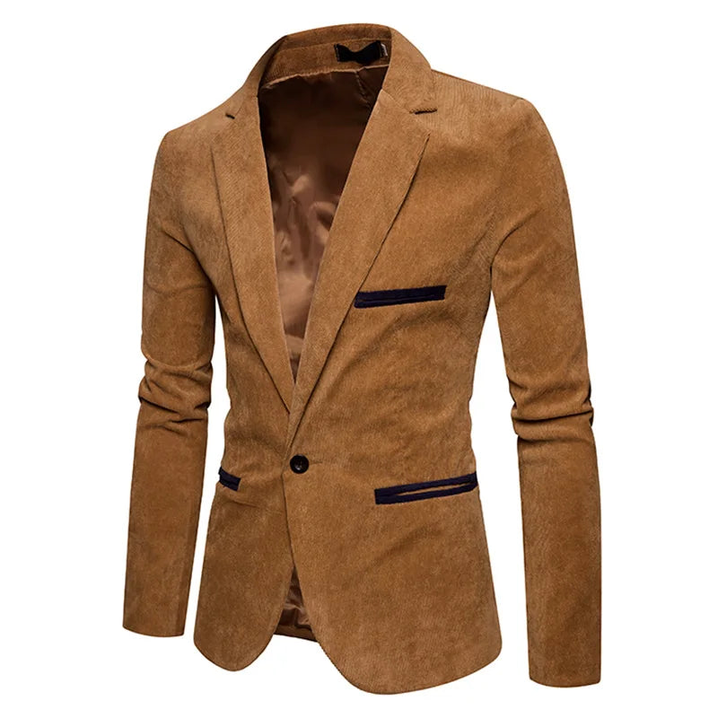 New Fashion Men's Corduroy Leisure Slim Suit Jacket High Quality Casual Man Blazers Jacket Coat Men Single Button X02  Amaijoin