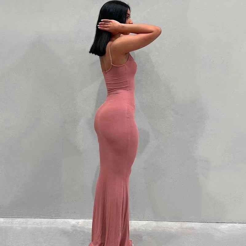 Satin Slip Sleeveless Backless Maxi Dress Women 2023 Y2K Summer Bodycon Elegant Sexy Outfits Ladies Birthday Party Club Sundress  Amaijoin