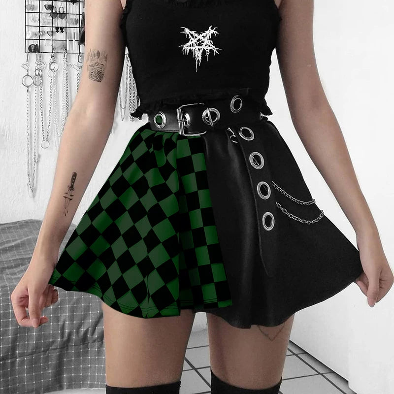 Halloween Contrast Color Black and White Checkered Dark Style Skirt  Amaijoin