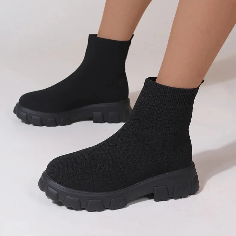 Brand Women Ankle Boots Lightweight Casual Shoes for Women Wedge Fashion Sock Boots Knitting Winter Medium Tube Platform Boot  Amaijoin