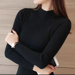 Carregue a imagem no visualizador da Galeria, ITOOLIN Women Long Sleeve Knitted Bottoming Solid Pullovers Stripe Casual Sweater Autumn Winter Women Mock Neck Ruffles Sweater  Amaijoin
