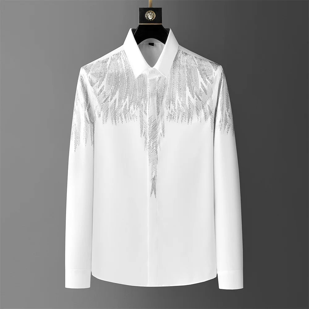 Luxury Wing Rhinestone Men's Shirt 2024 Spring Long Sleeve Casual Shirts Banquet Party Stage Shirt Vintage Streetwear Blouse 5XL  Amaijoin