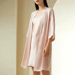 Carregue a imagem no visualizador da Galeria, BirdTree 100%Mulberry Silk Simplicity Nightgown,Women Solid Night Robe Set, Elegant Lace-up Pajamas, 2024 Spring Summer S41928QC  Amaijoin
