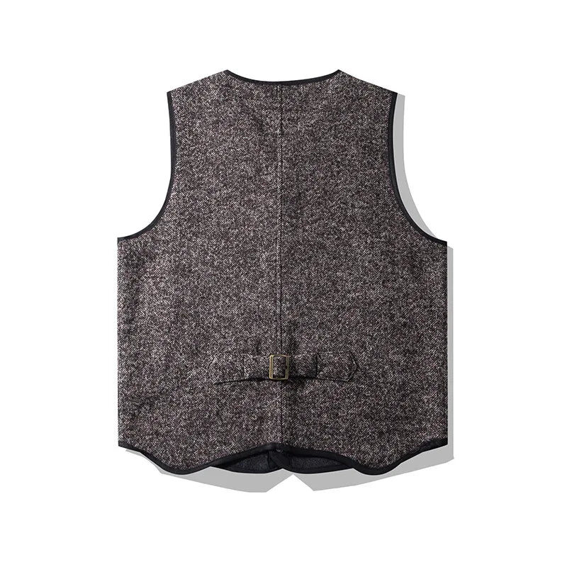 Winter Fashion Men's High Quality Woollen Vest British Style Pockets Patchwork Sleeveless V-neck Fleece Warm Waistcoat Tops Male  Amaijoin