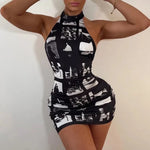 Carregue a imagem no visualizador da Galeria, Hugcitar Vintage Print Halter Sleeveless Backless Sexy Slim Bodycon Mini Dress 2023 Summer Y2K Outfit Streetwear Nightclub Biker  Amaijoin
