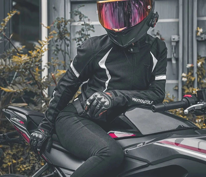 Motowolf Motorcycle Women Rider Riding Jacket Four Seasons Breathable Mesh Riding Suit Anti Drop Builtin With CE Protector  Amaijoin