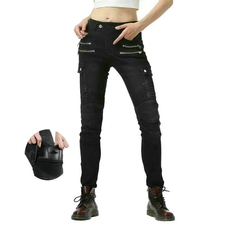 Loong Biker Female Motorcycle Riding Pants Motocross Knight Fashion Daily Cycling Protective Jeans Locomotive Trousers For Women  Amaijoin