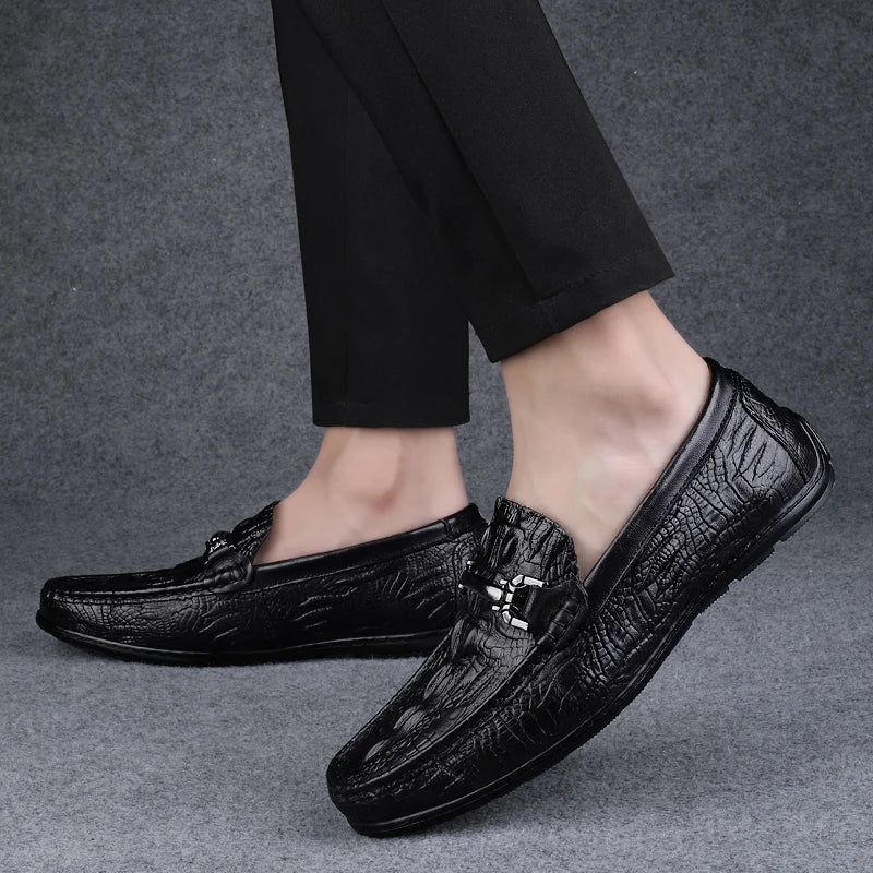 Genuine Leather Men Casual Shoes Luxury Brand New Mens Loafers Moccasins Breathable Slip on Black Driving Shoes Plus Size 37-45  Amaijoin