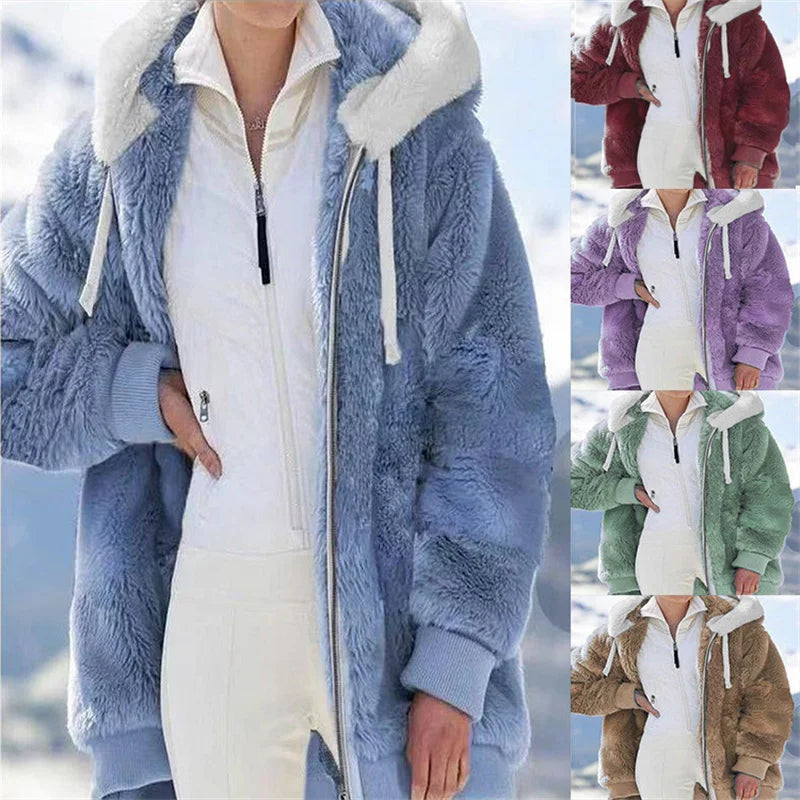 Winter Warm Women's Faux Fur Jacket Plush Coat New Casual Hooded Zipper Soft Fleece Cashmere Jackets Female Thick Clothing y2k  Amaijoin