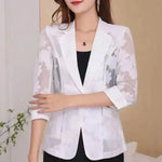 Carregue a imagem no visualizador da Galeria, Women Blazer Jacket Spring Summer New Thin Cardigan Sun Protection Clothing Hollow Lace Three-quarter Sleeve Suit Top Ladies  Amaijoin
