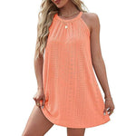 Carregue a imagem no visualizador da Galeria, Womens Summer Floral Lace Boho Beach Mini Dress Round Neck Halter Sleeveless Retro Sexy Cutout A Line Tank Dress Casual Style  Amaijoin
