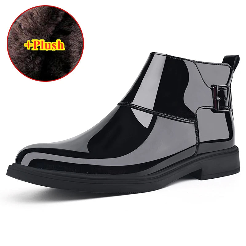 New Men's Casual Patent Leather Luxury Chelsea Boots Business Shoes Mens Designer Brand Formal Dress Shoes for Men Ankle Boots  Amaijoin