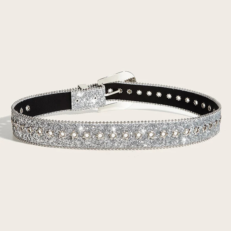 Y2K Rhinestone Belt For Women Men Designer Punk Star Hole Waist Strap Gothic Female Girl Jeans Decoration Waistband  Amaijoin