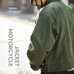 Carregue a imagem no visualizador da Galeria, Maden Army Green Retro bomber Jackets Misplaced Oblique Buckle Swedish Motorcycle Men&#39;s AMEKAJI Cotton Autumn Winter Coat  Amaijoin
