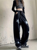 Carregue a imagem no visualizador da Galeria, Printed Star denim pants for women&#39;s retro Vibe Wind high waisted loose straight leg pants Ins Tide  Amaijoin
