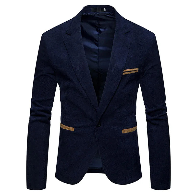 New Fashion Men's Corduroy Leisure Slim Suit Jacket High Quality Casual Man Blazers Jacket Coat Men Single Button X02  Amaijoin