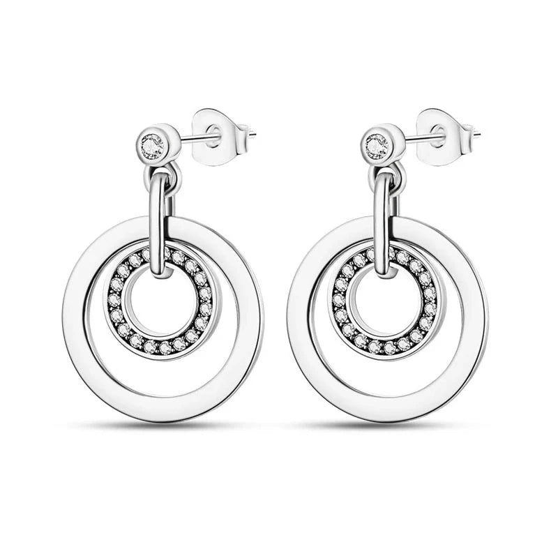 New Fashion 925 Sterling Silver Double Circle Earrings For Women Shining Zircon Piercing Ear Studs Fine Engagement Jewelry  Amaijoin