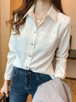 Carregue a imagem no visualizador da Galeria, PLAZSON Elegant Women&#39;s Solid White Blouse Tops Fashion Long Sleeve Blouses Chic V Neck Pulovers Autumn Shirts &amp; Blouses  Amaijoin
