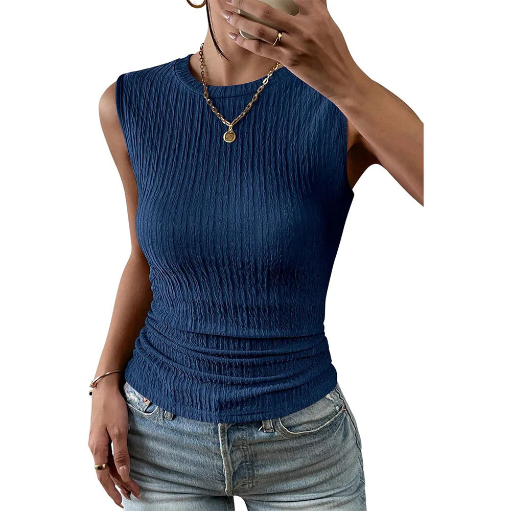 Women's High Neck Tank Top 2024 Summer Casual Ribbed Knit Slim Fitted Basic Textured Sleeveless Shirts  Amaijoin