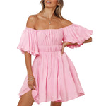 Carregue a imagem no visualizador da Galeria, Women&#39;S Summer Dress Puff Sleeves Off Shoulder Mini Dress Ruffled A Line Flowy Swing Dress Beach Summer Dresses For Women Plus  Amaijoin
