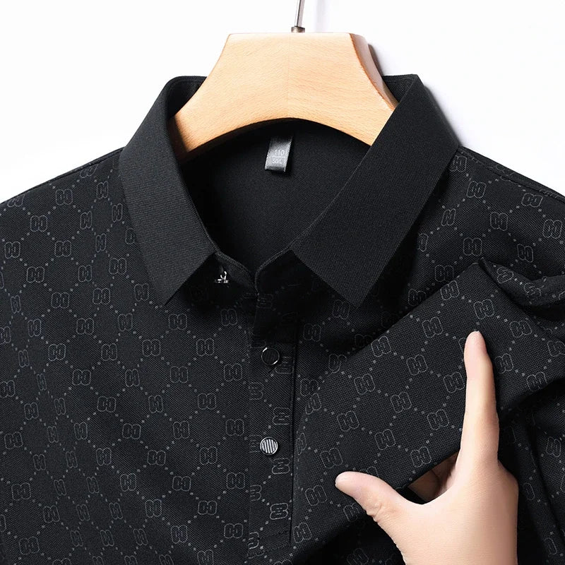 8 Colour Men's Business Casual Printed Short Sleeved Polo Shirt Summer Fashion Top  Amaijoin