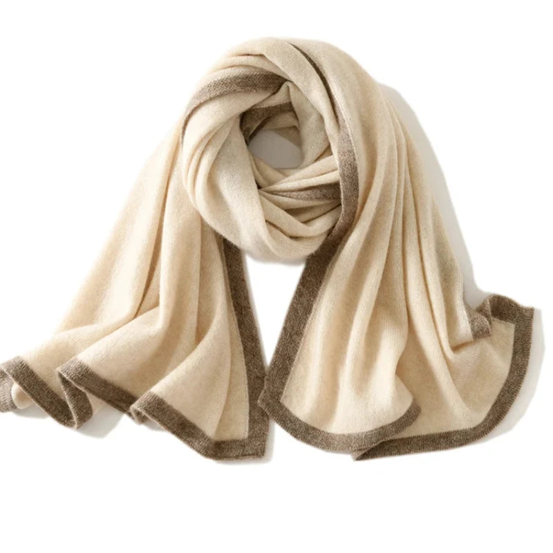 New 100% Cashmere Women's Knitted Scarf Autumn Soft Solid Scarf Winter Warm Color Contrast Men's Scarf  Amaijoin