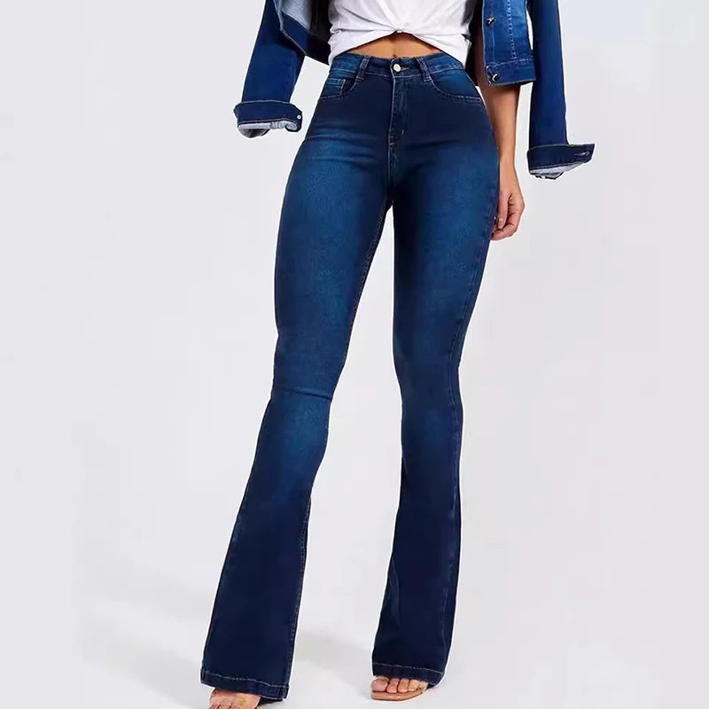 Spring new high-waisted slim-fit stretch bell-bottomed jeans for women  Amaijoin