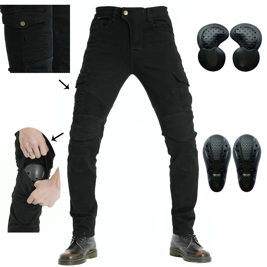 2024 New Motorcycle Black Men Jeans Upgrade Extension Protector Detachable Racing Road Rider Four Seasons Casual Fashion Pants  Amaijoin