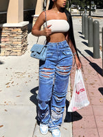 Carregue a imagem no visualizador da Galeria, Women Straight Leg Ripped Jeans Fashion Flap Pocket Baggy Pants Vintage Street Hip-Hop Denim Trousers Mujer  Amaijoin
