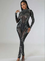 Carregue a imagem no visualizador da Galeria, Perspective Hot Diamond Long Sleeve Party Nightclub Jumpsuit  Amaijoin
