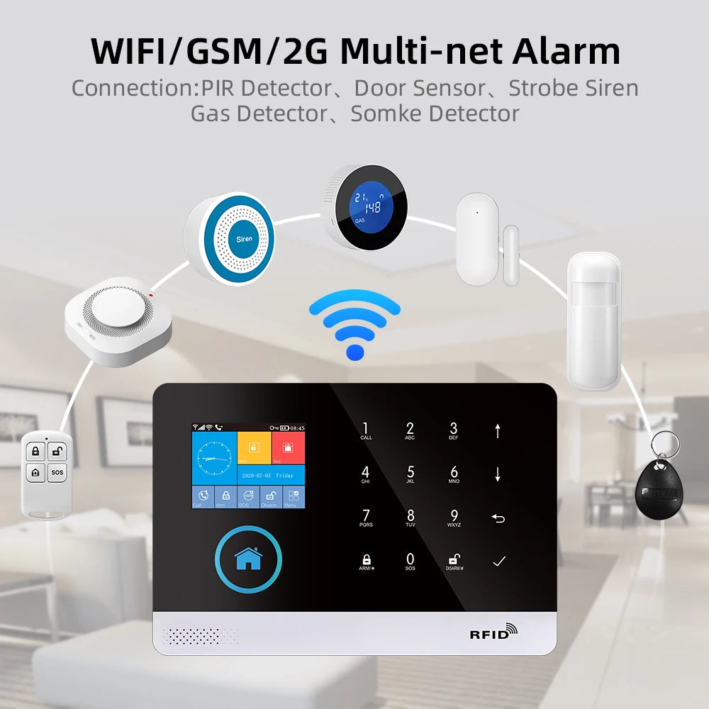 Gautone Tuya Smart Wifi Home Security Alarm System Wireless GSM Fire Alarm System Panel Smart Life App Control work with Alexa  Amaijoin