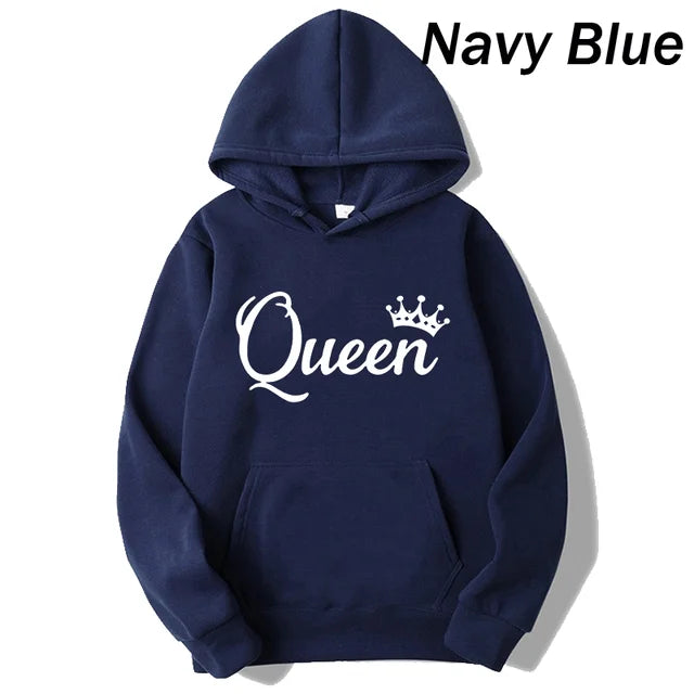 Fashion Men Women Long Sleeve Pullover Hooded Sweatshirts Unisex King and Queen Print Hoodie Casual Streetwear Couple Sweatshirt  Amaijoin