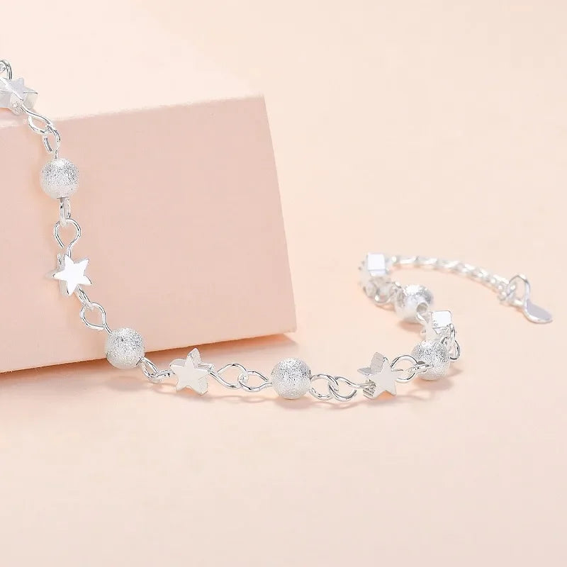 925 Sterling Silver Stars Bracelets For Women Fashion Korean Designer Frosted Bead Bracelet Beautiful Party Wedding Jewelry Gift  Amaijoin