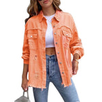 Load image into Gallery viewer, Ragged Torn Denim Lapel Jacket Women Autumn Winter Short Fashion Jacket  Pockets Blazer Solid Standard Overcoat Loose Streetwear  Amaijoin
