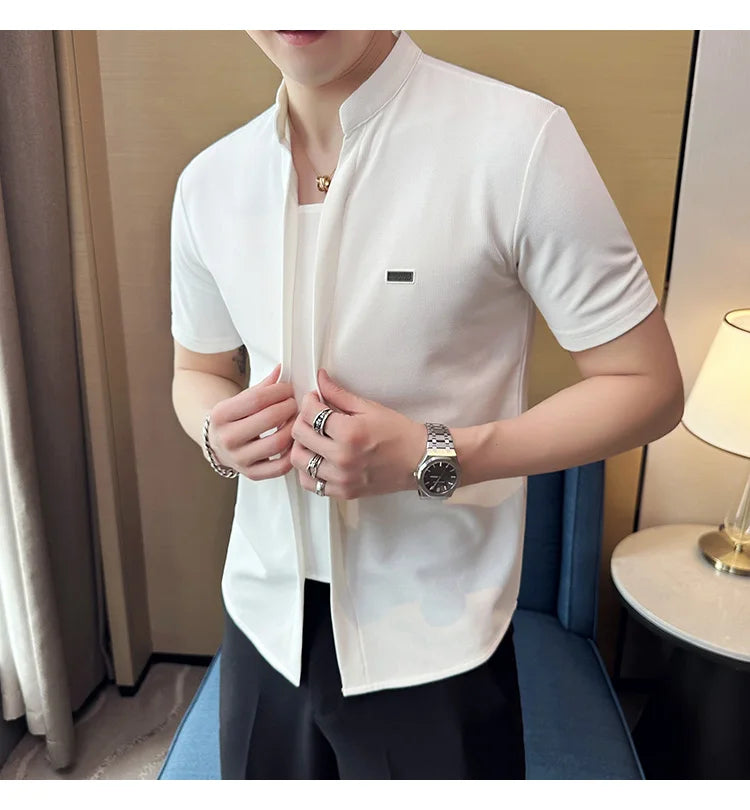 Men's Summer High Quality Casual Short-sleeved Shirts/Male Slim Fit Lapel Fashion Business and Casual Shirt Plus S-4XL  Amaijoin