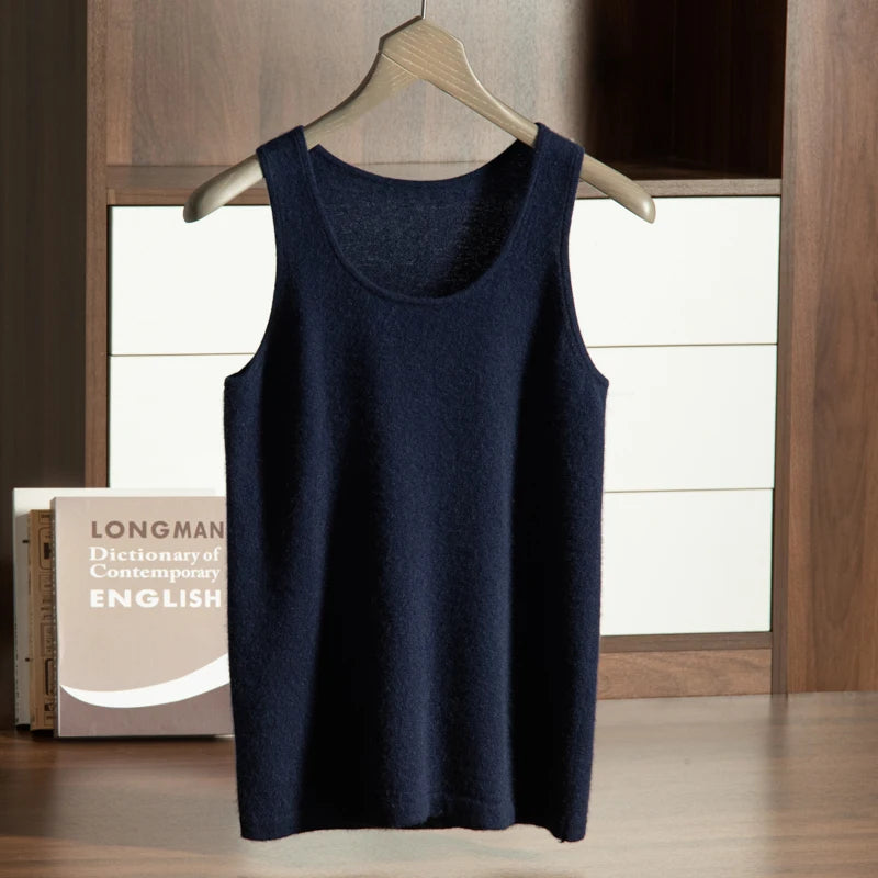 MVLYFLRT 12 Needle U-Neck Pullover Tank Top for Men's 100% Cashmere Knitted Inner Strap Summer New T-shirt Soft and Glutinous  Amaijoin