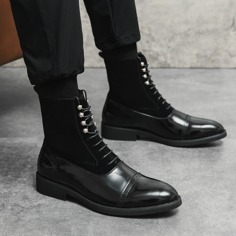 Luxury Black Men's Ankle Boots High Quality Leather Chelsea Boots Men Pointed Toe Formal Shoes Men Oxford Shoe bota masculina  Amaijoin