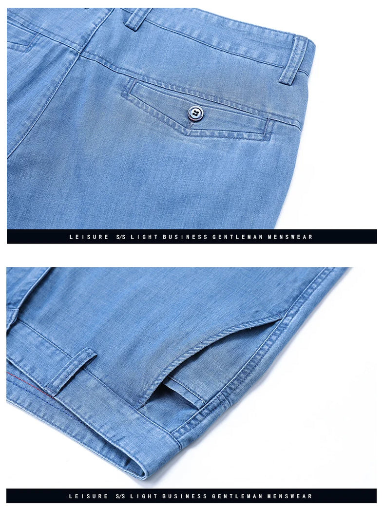 2024 Spring Summer New Men's Thin Light Blue Loose Jeans Business Fashion Lyocell Fabric Stretch Denim Trousers Male Brand Pants  Amaijoin