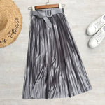 Load image into Gallery viewer, 2024 New High Waist Elegant Stain Women&#39;s Pleated Skirts with Belted Solid Skirts Mi-long Umbrella Skirt Spring Summer  Amaijoin
